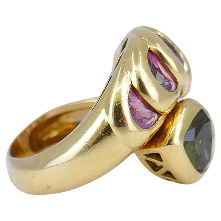 Vintage Tourmaline Ring 18k Gold French Jewelry Signed HV