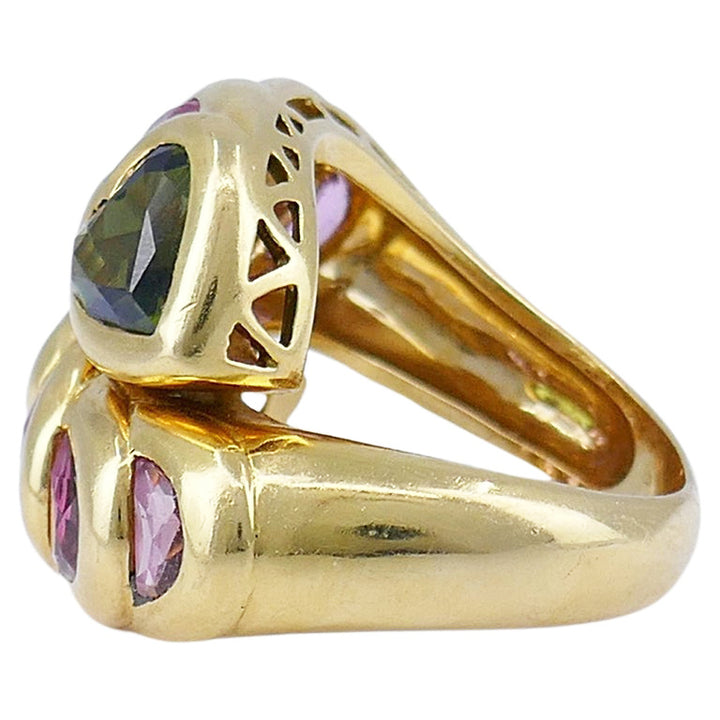Vintage Tourmaline Ring 18k Gold French Jewelry Signed HV