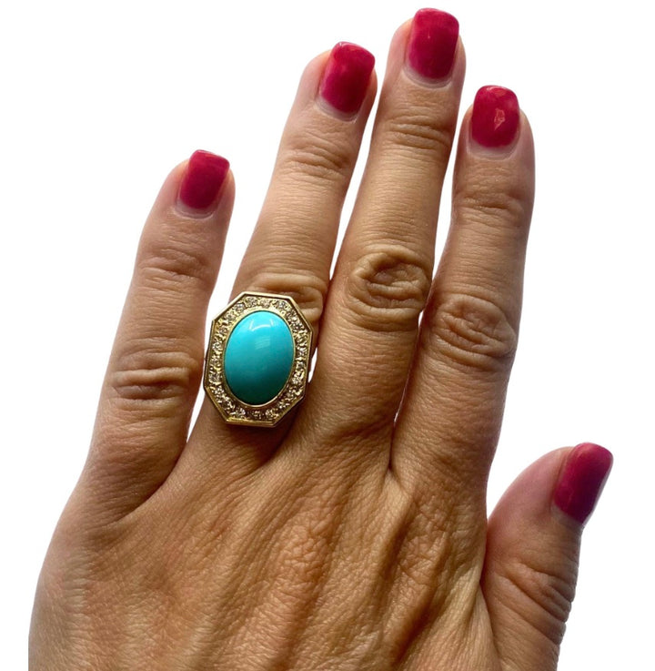 Vintage Turquoise Ring 14k Gold Octagon Shape