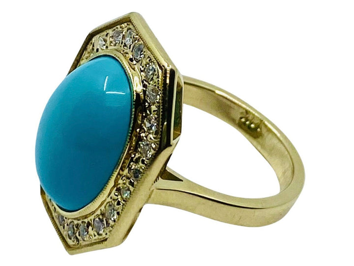 Vintage Turquoise Ring 14k Gold Octagon Shape