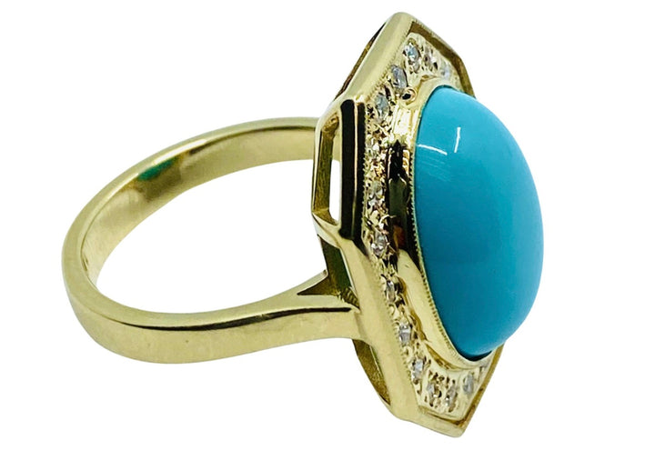 Vintage Turquoise Ring 14k Gold Octagon Shape