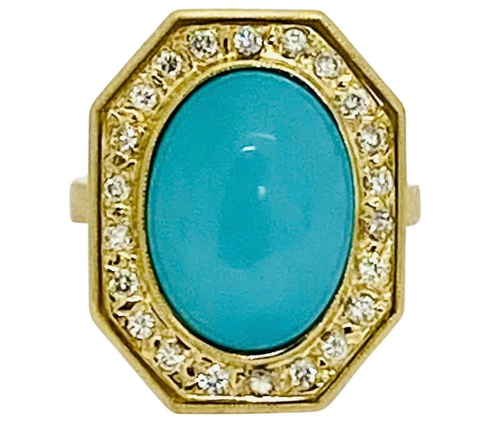 Vintage Turquoise Ring 14k Gold Octagon Shape