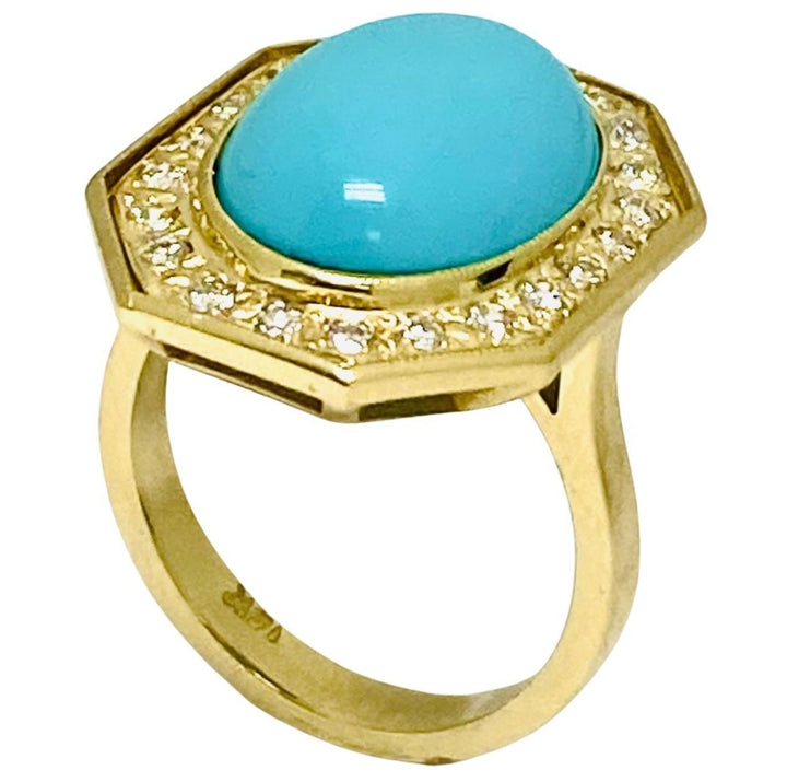 Vintage Turquoise Ring 14k Gold Octagon Shape