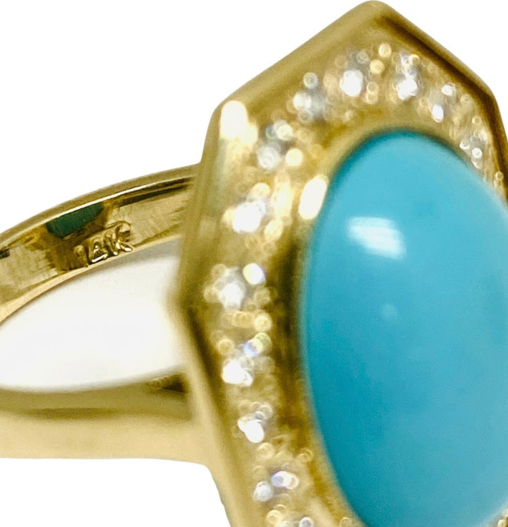 Vintage Turquoise Ring 14k Gold Octagon Shape