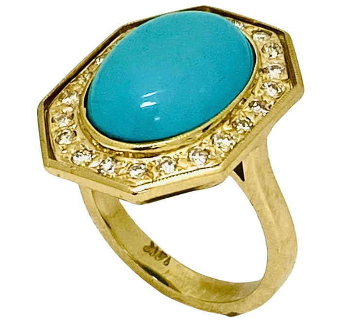 Vintage Turquoise Ring 14k Gold Octagon Shape