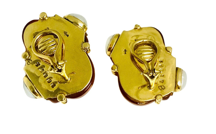 Vintage Verdura Snail Amber Earrings Pearl 18k Gold