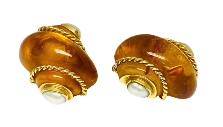 Vintage Verdura Snail Amber Earrings Pearl 18k Gold