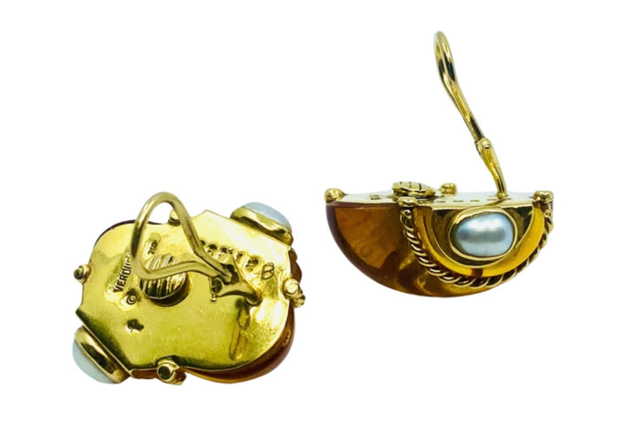 Vintage Verdura Snail Amber Earrings Pearl 18k Gold