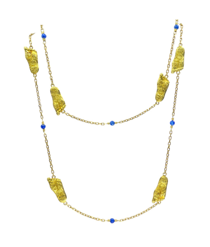 Vintage Mouawad 18k Gold Lapis Lazuli Chain Necklace