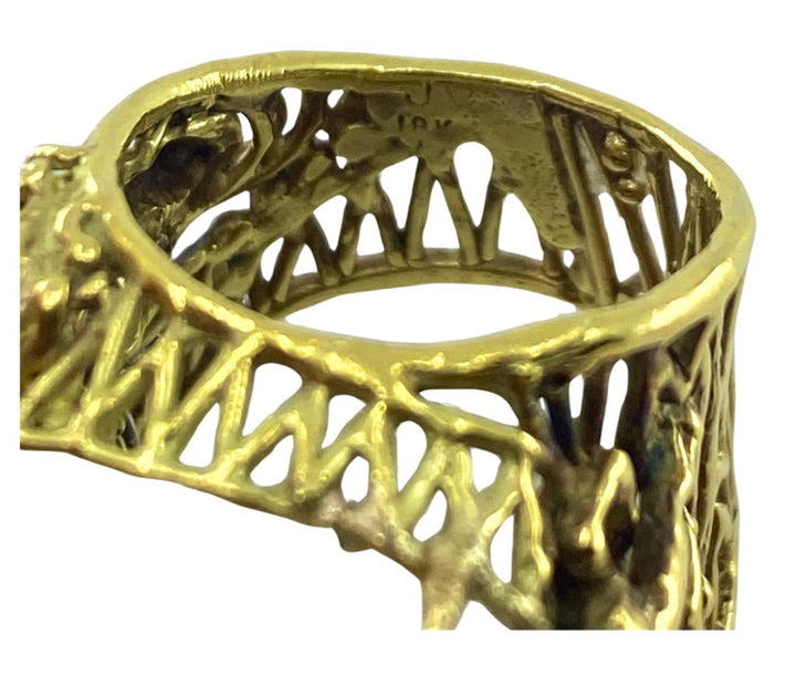 Whimsical Artisan Ring Pearl Gemstones 18k Gold