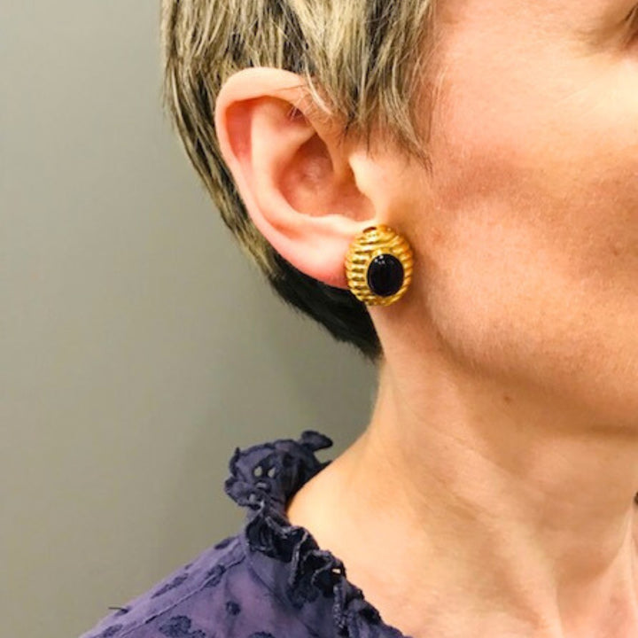 Amethyst Earrings Tambetti Earclips 18k Gold Vintage Jewelry