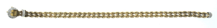 14K Yellow Gold Diamond Buckle Double Twisted Robe Link Bracelet