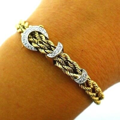 14K Yellow Gold Diamond Buckle Double Twisted Robe Link Bracelet