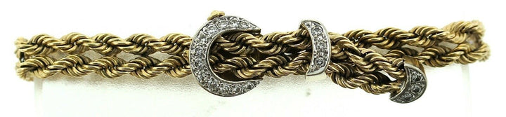 14K Yellow Gold Diamond Buckle Double Twisted Robe Link Bracelet