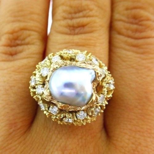 14K Yellow Diamond Pearl Cocktail Ring