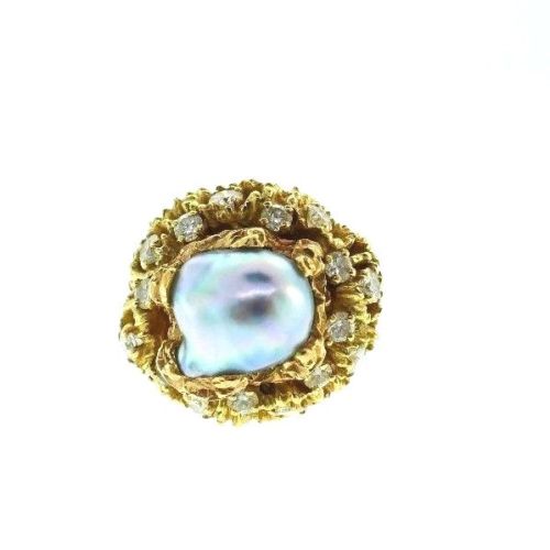 14K Yellow Diamond Pearl Cocktail Ring