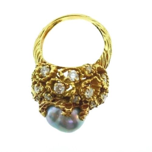 14K Yellow Diamond Pearl Cocktail Ring
