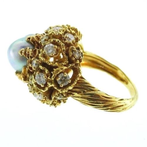 14K Yellow Diamond Pearl Cocktail Ring