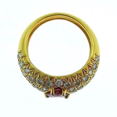 18K Yellow Gold Diamonds and Ruby Ring