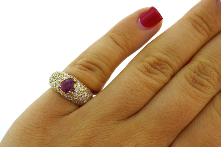 18K Yellow Gold Diamonds and Ruby Ring