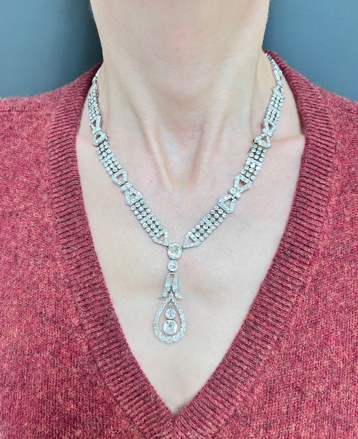 French Art Deco Diamond Platinum Necklace Bracelets Choker Interchangeable