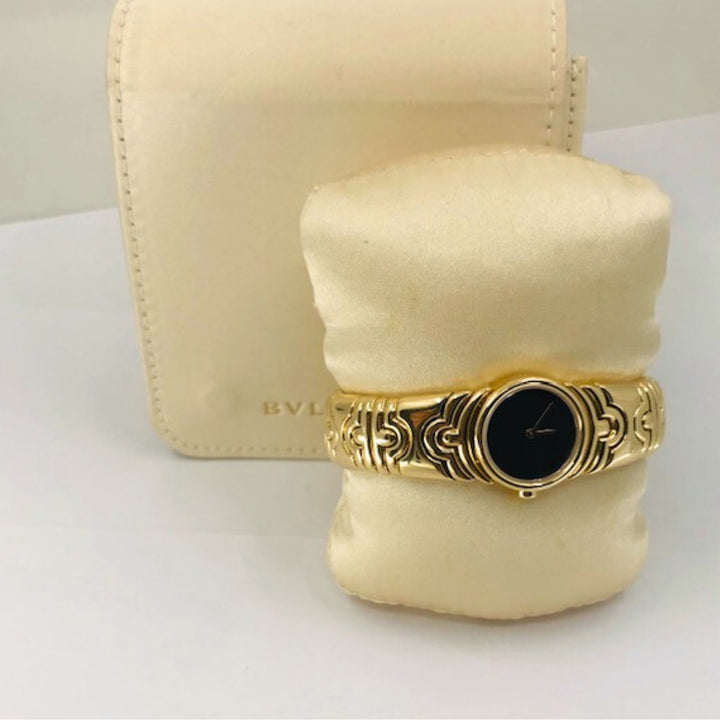 Bvlgari Bulgari Parentesi Watch BJ 01 18k Gold Black Dial Original Pouch