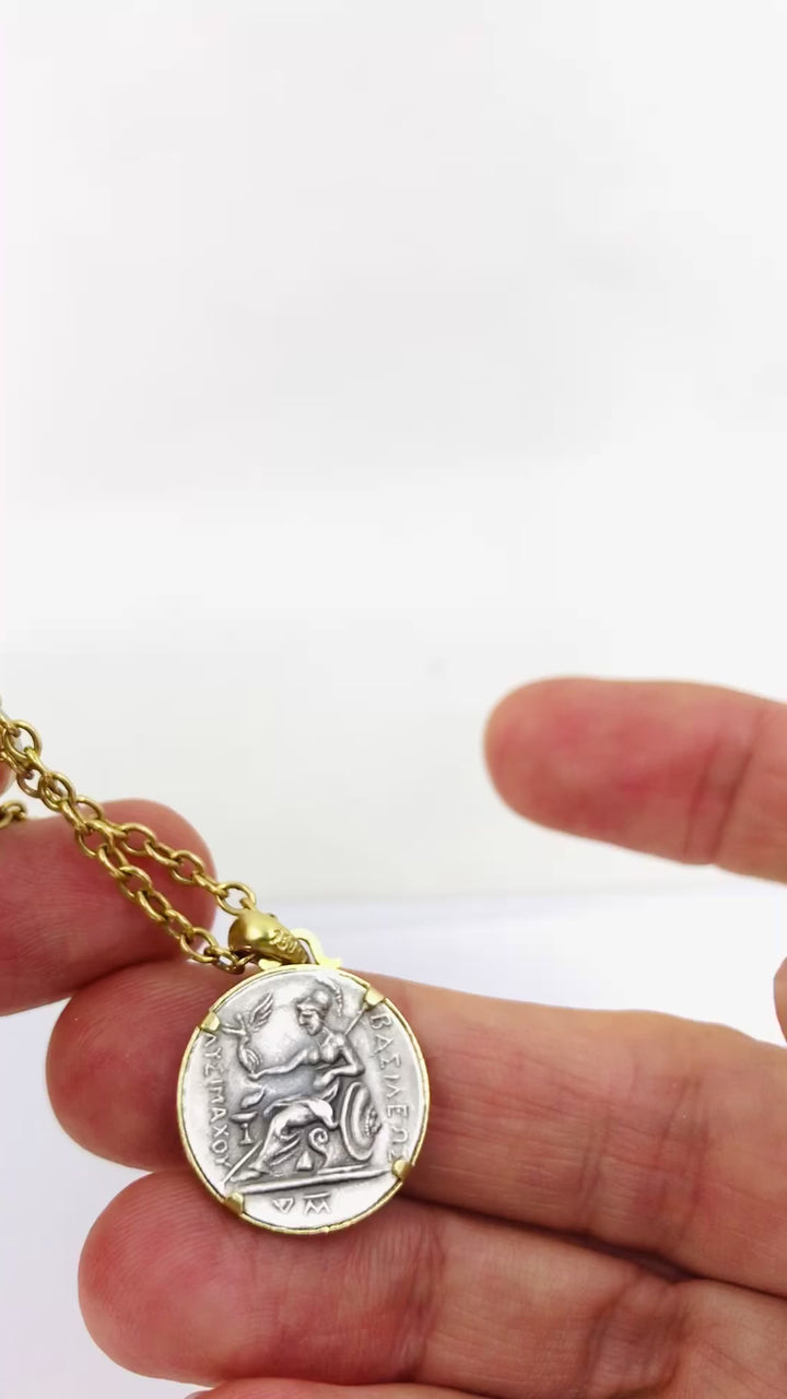 Alexander The Great Coin Charm 18k & 14k Gold Chain Necklace