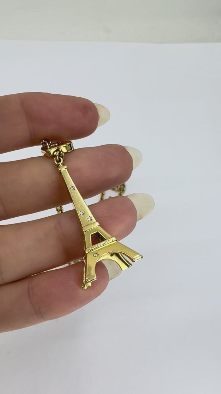 Louis Vuitton 18k Gold Diamond Eiffel Tower French Pendant Necklace