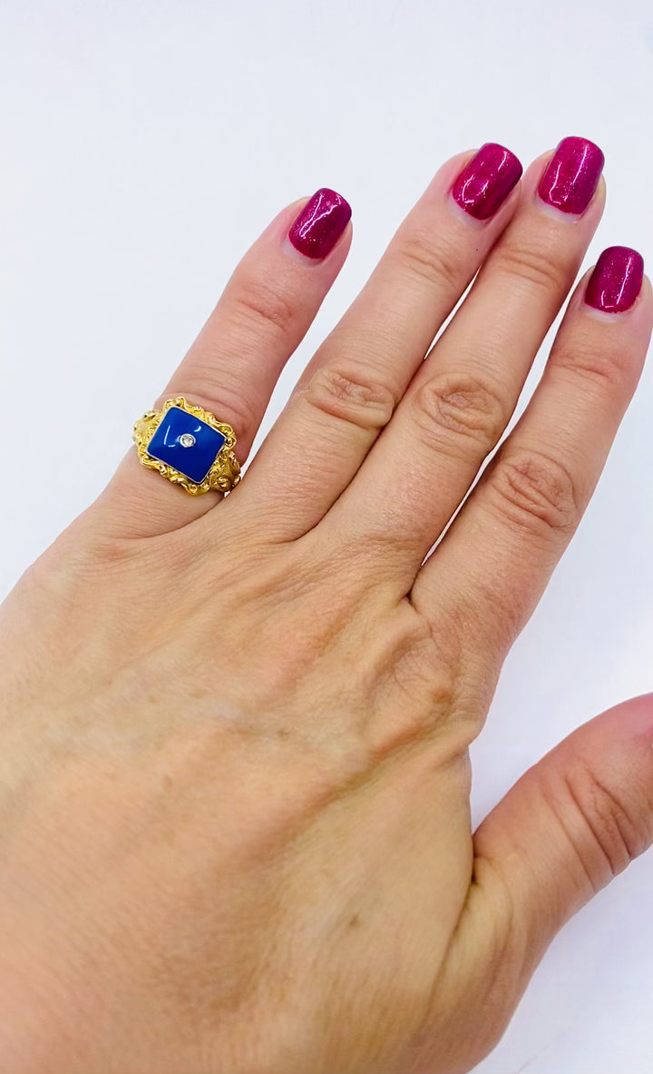 Georgian Lapis Lazuli Ring 18k Gold Diamond