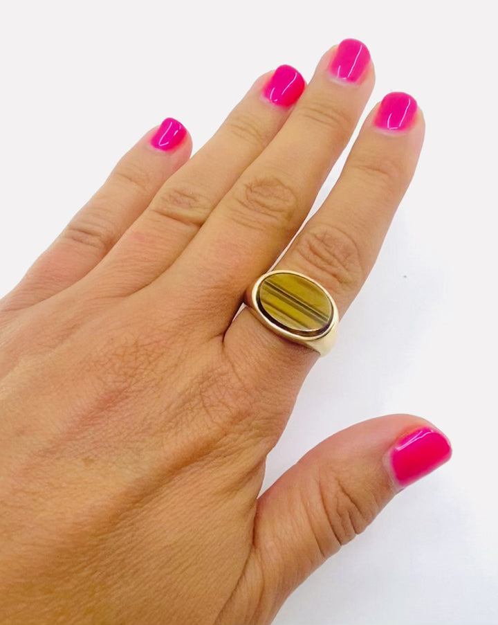 Vintage Tiger’s Eye Oval Ring 10k Gold