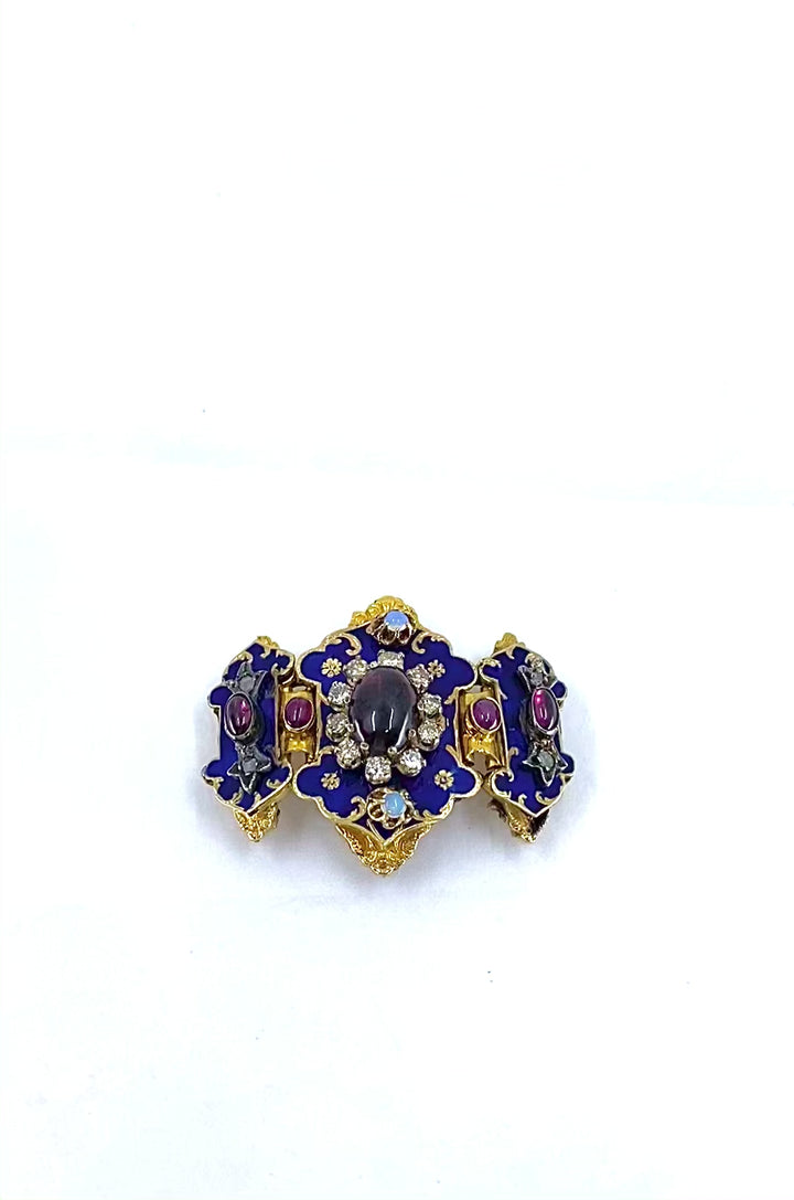 Antique Victorian 14K Gold Gemstone  Enamel Buckle