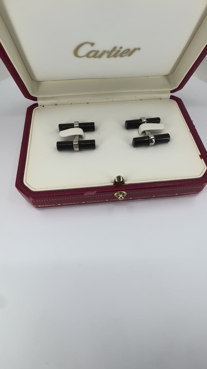 Vintage Cartier 18k White Gold Onyx Cufflinks