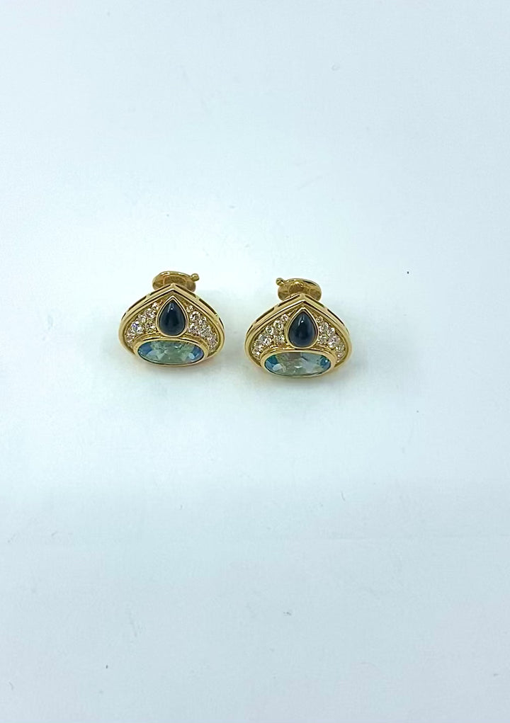 Marina B 18k Gold Topaz Onyx & Diamond Clip-On Earrings