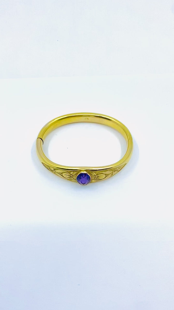 Riker Brothers Art Nouveau 14k Gold Bangle Amethyst Bracelet