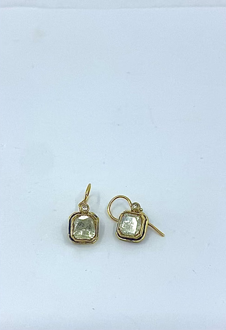 Antique 18k Gold Earrings Diamond Enamel Indian Origin
