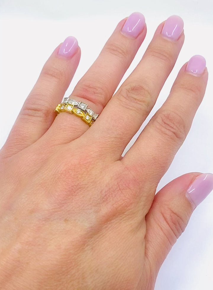 Pair of Eternity Rings White and Yellow Gold Diamond
