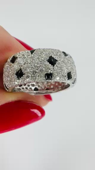 Cartier Panthere Pelage 18k White Gold Diamond Black Onyx Band Ring Estate Jewelry
