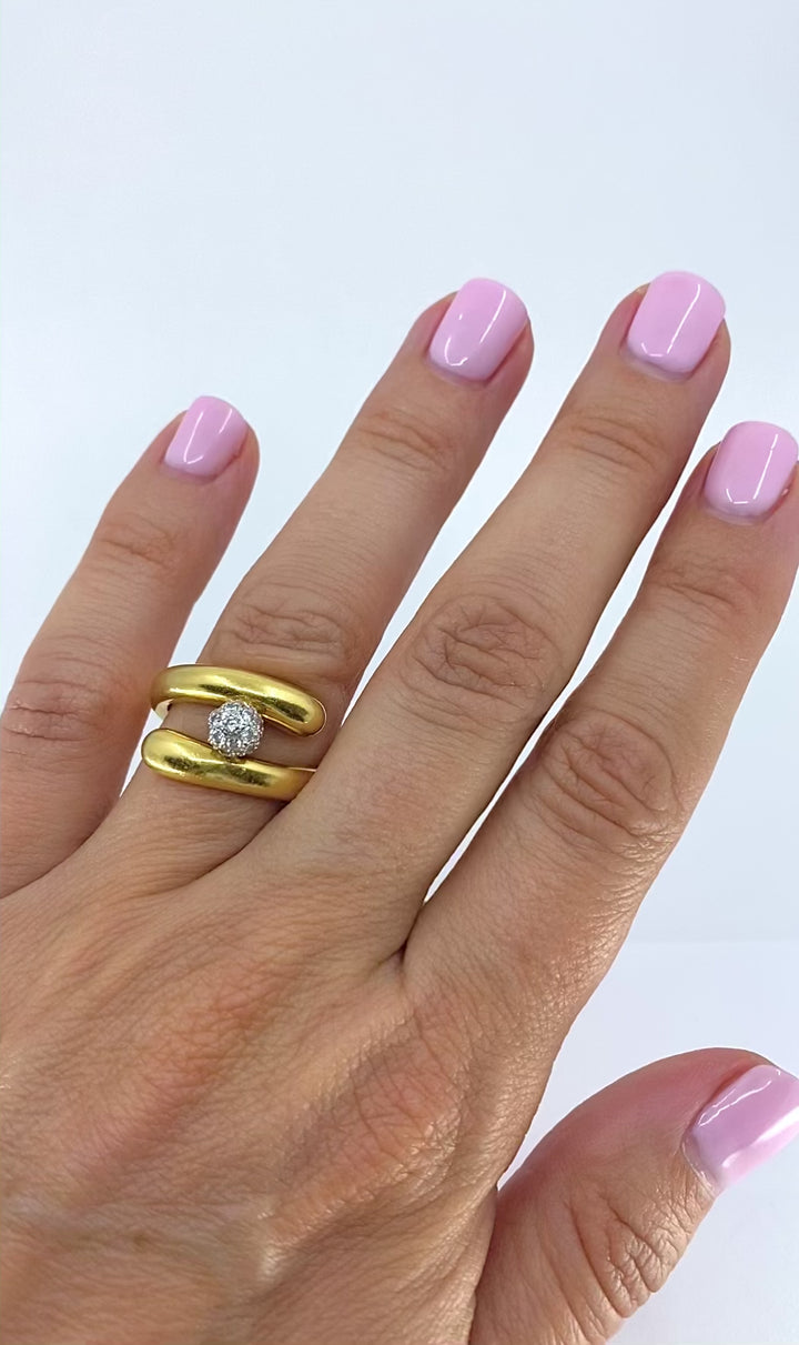 Tiffany & Co. 18k Gold & Platinum Pave Diamond Bypass Ring