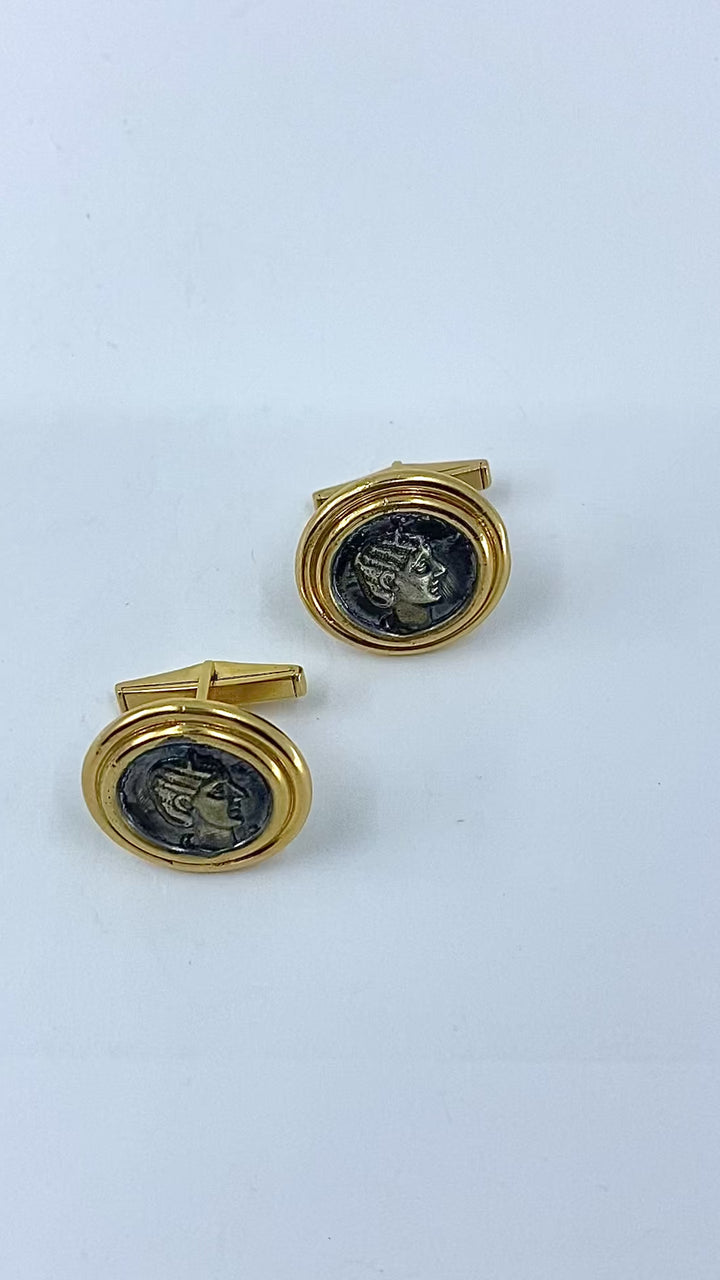 Vintage Cufflinks 14k Gold Ancient Coin Design Estate Jewelry