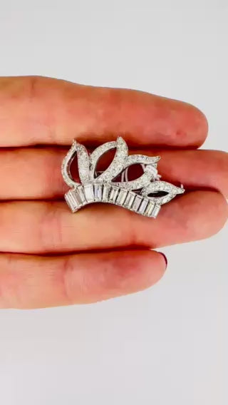 Vintage Cartier Monture Platinum Diamond Brooch Pin Clip