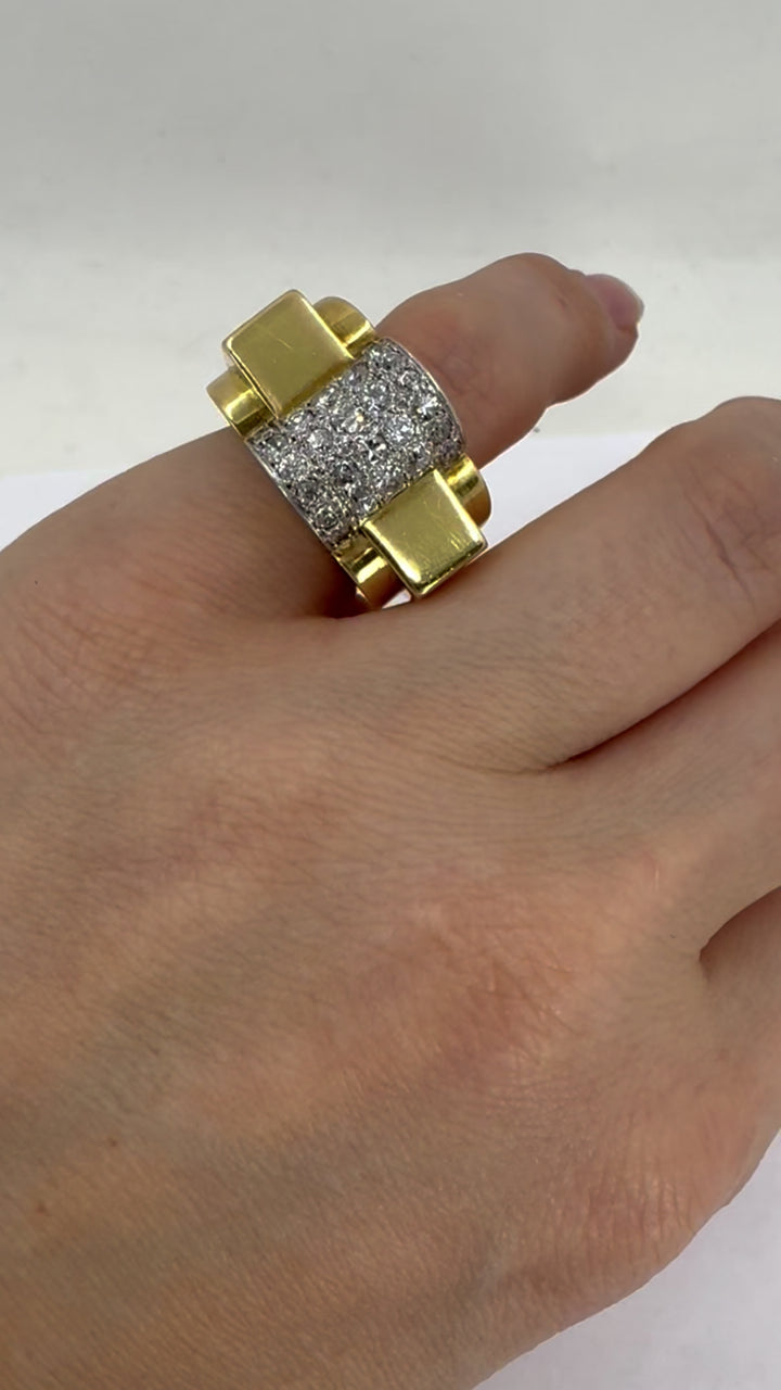 Retro Van Cleef & Arpels 18k Two-tone Gold Diamond Tank Ring