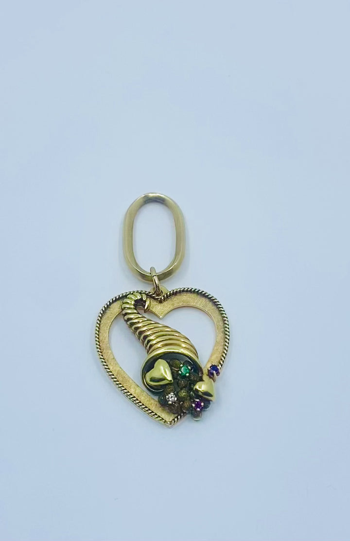 14k Gold Heart Pendant Cornucopia Design