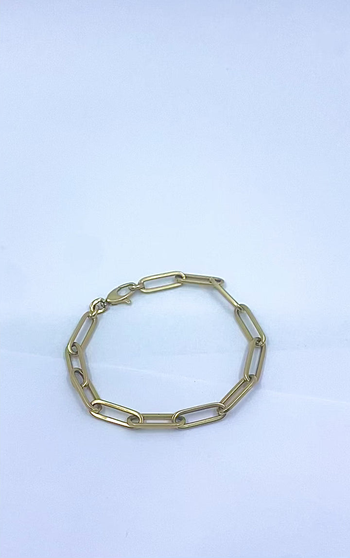 1970s Vintage Chain Bracelet 14k Gold Rectangular Links