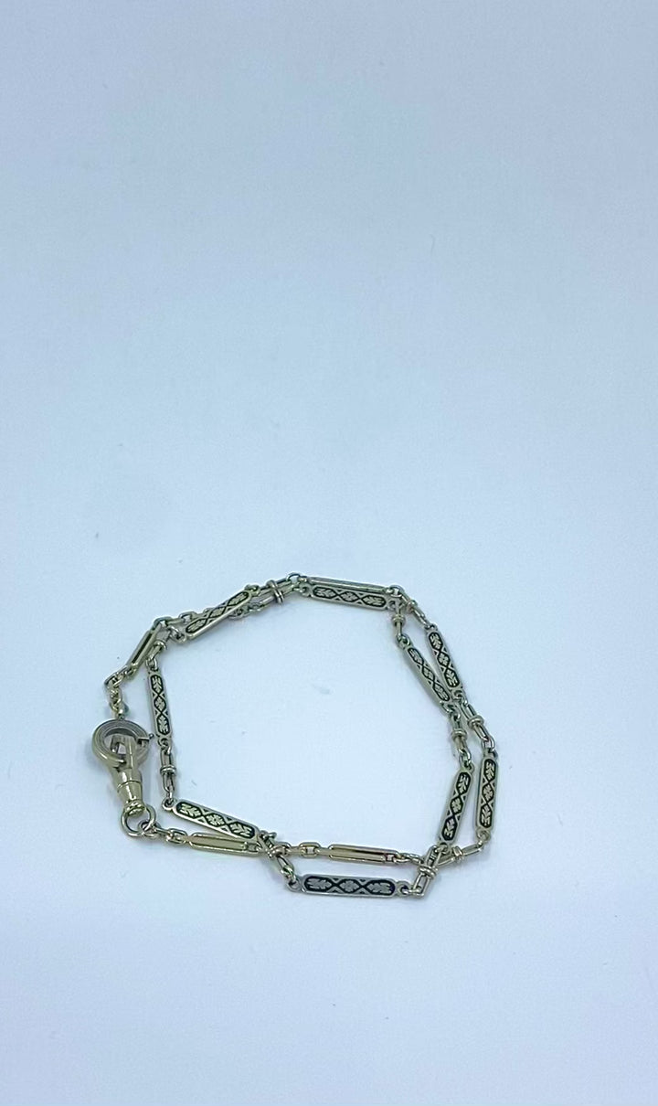 14k White Gold Chain Necklace Black Enamel