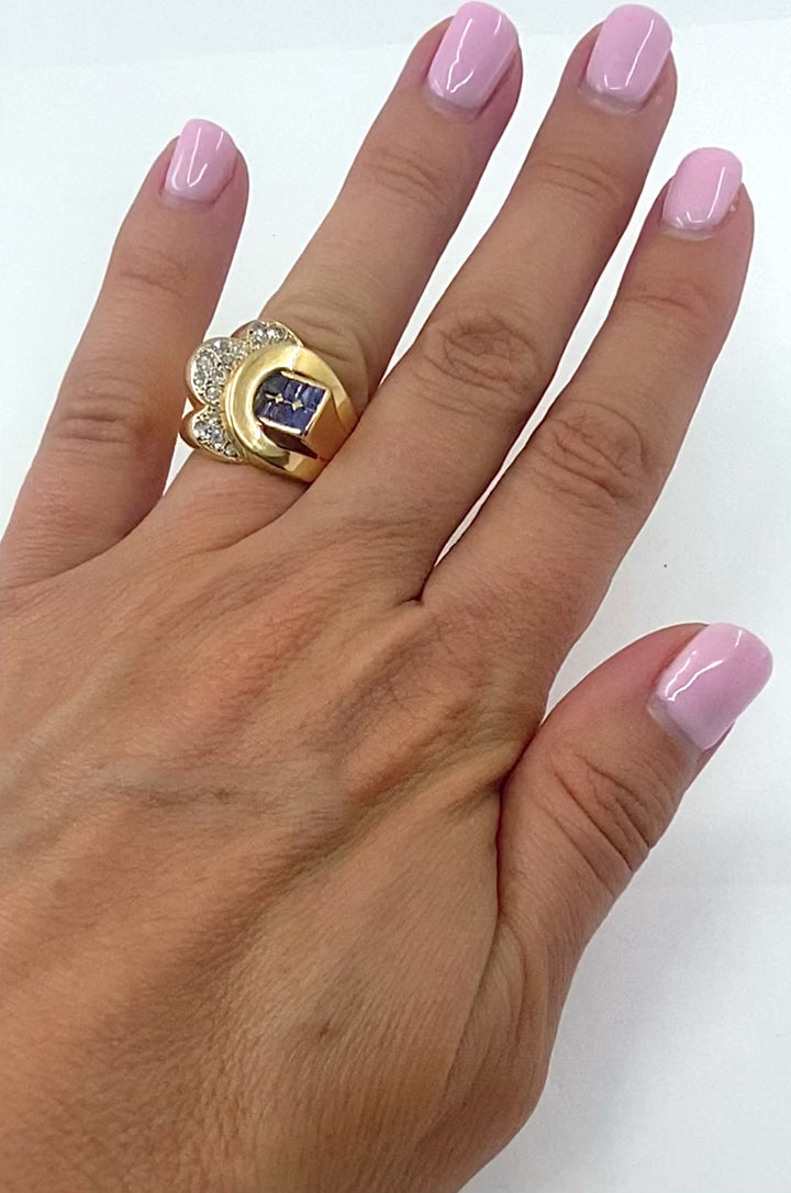 Vintage 18k Gold Sapphire Diamond Ring