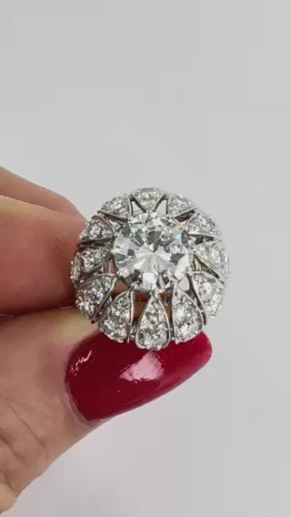 Vintage 1950s Platinum Diamond Bombe Cocktail Ring Circa 1950s Estate Jewelry
