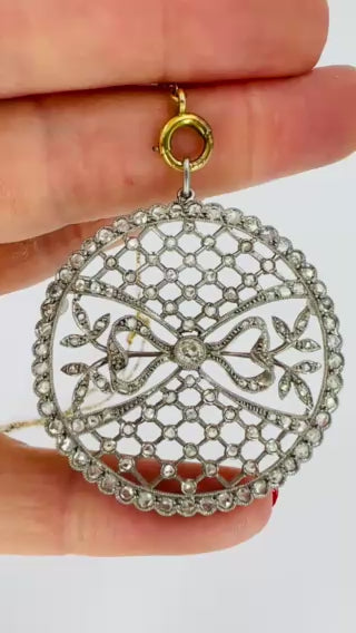 Edwardian Platinum Filigree Pendant Diamonds 14k Gold Chain Art Deco Estate
