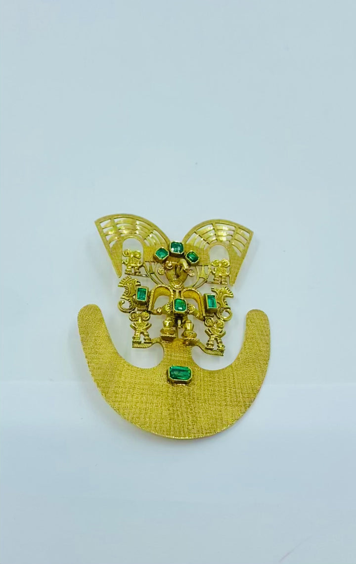 18k Gold Brooch/Pendant Emeralds Pre-Columbian Jewelry