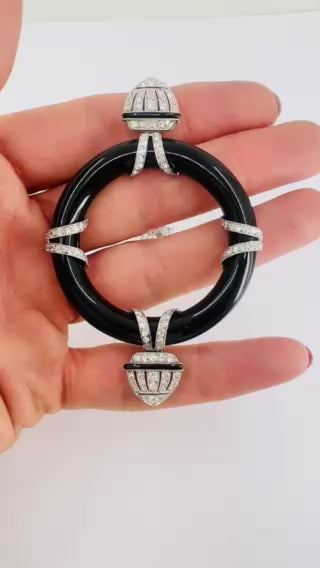 Art Deco Platinum Onyx Pendant on Modern Gold Diamond Chain Necklace