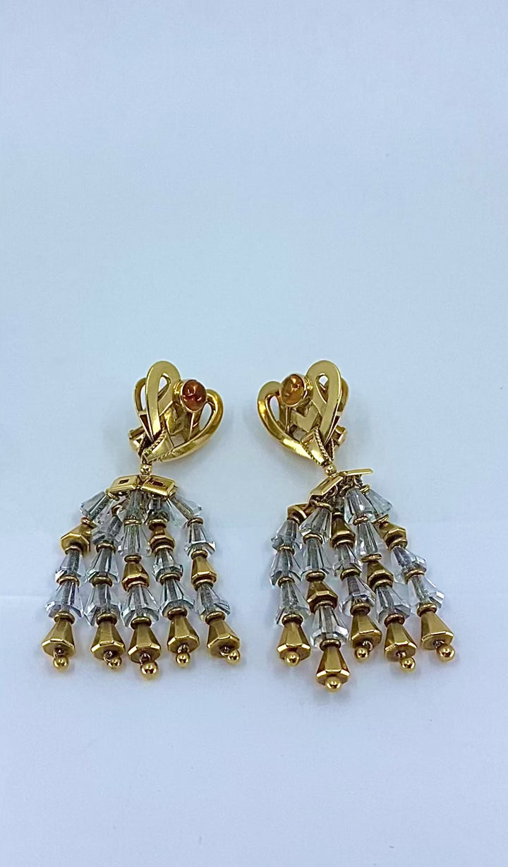 1950's Fred Leighton Yellow Gold, Citrine & Rock Crystal Dangle Earrings